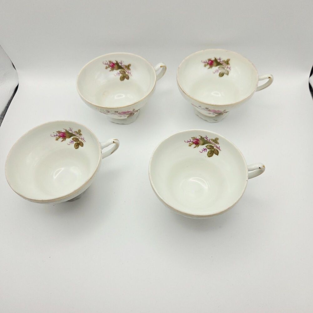 Vintage Japanese Moss Rose 15-Piece Porcelain Tea Set 14K Gold Trim Floral - Picture 9 of 12
